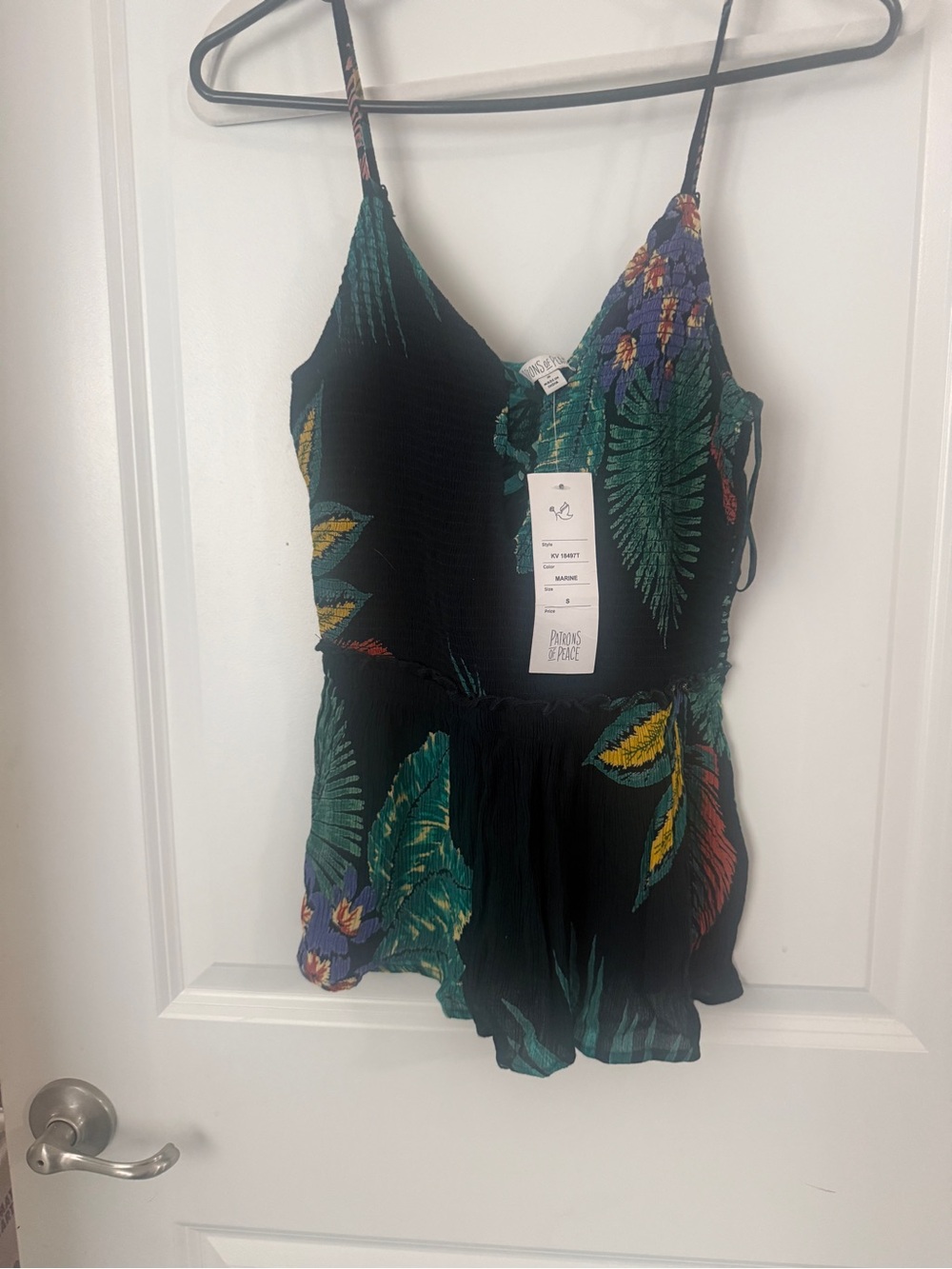 Tropical Black Floral Tank with Green & Yellow Leaves